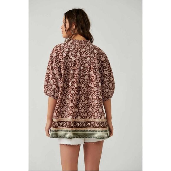 Free People Bohemian Retro 70s Border Batik Button Down Kimono Shirt Medium - Picture 4 of 13